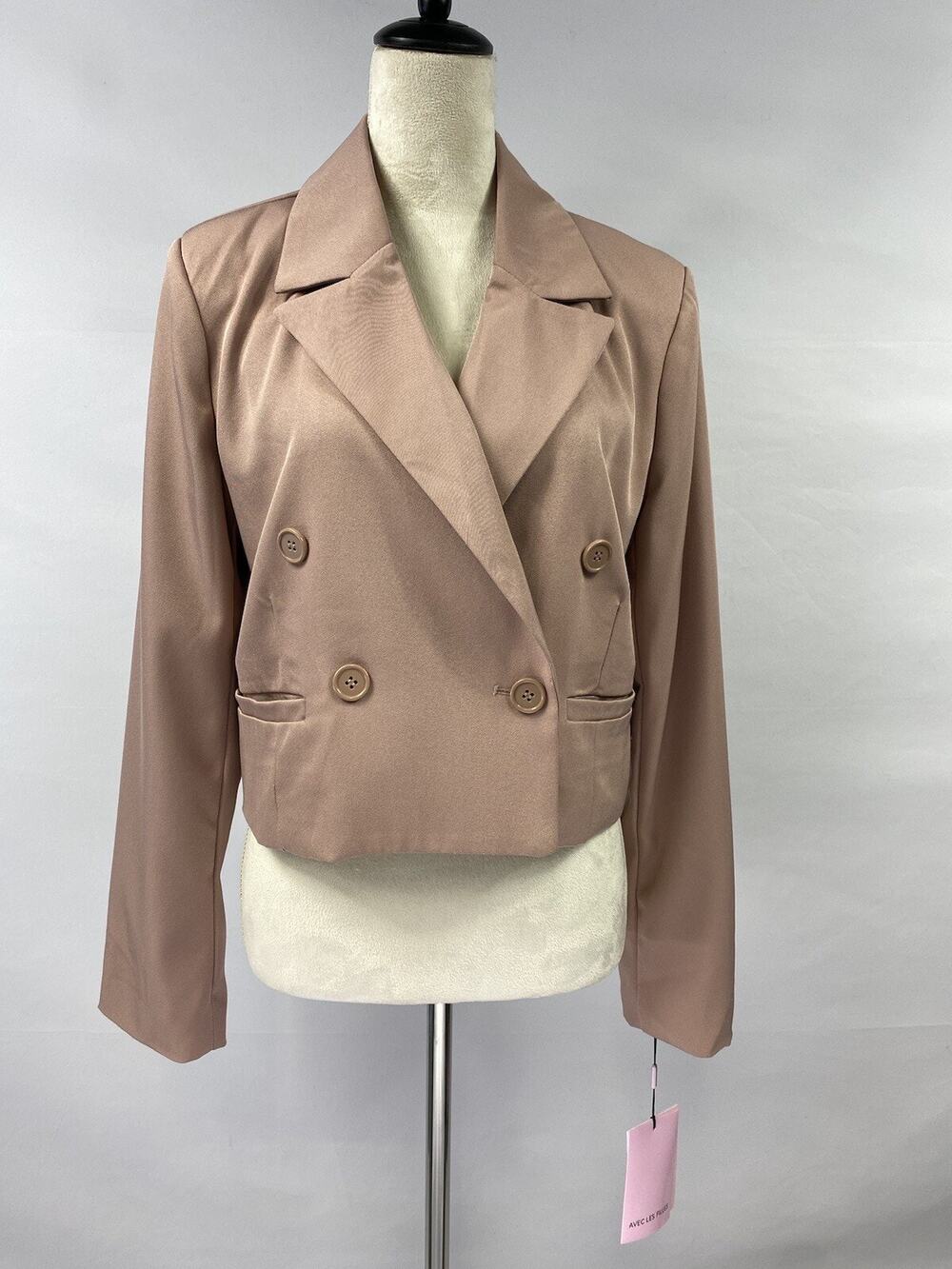 Anthropologie Avec les Filles Cropped Blazer Jacket Taupe Blush Beige Medium